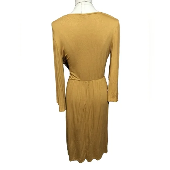 2250) Roolee Gold Mock Wrap 3/4 Bell Sleeve Pullover Dress Size Medium - Picture 5 of 9